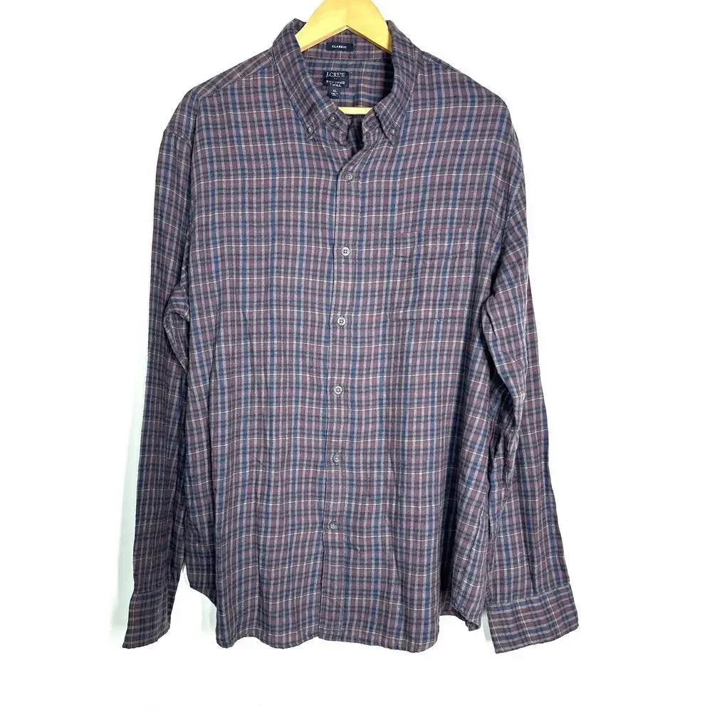 J. Crew Classic Brushed Twill Shirt Long Sleeve Button-Down Blue & Red Plaid XL